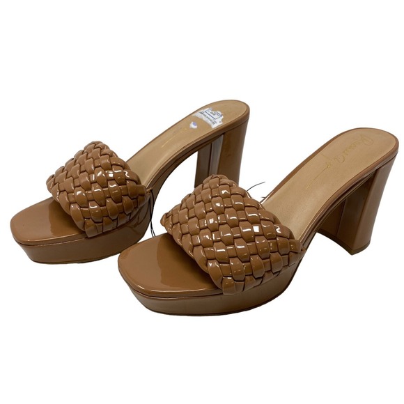 Rachel Zoe Womens Patent Leather Tan Woven Gabrielle Sandals Size 8.5 NWOB - Picture 1 of 8
